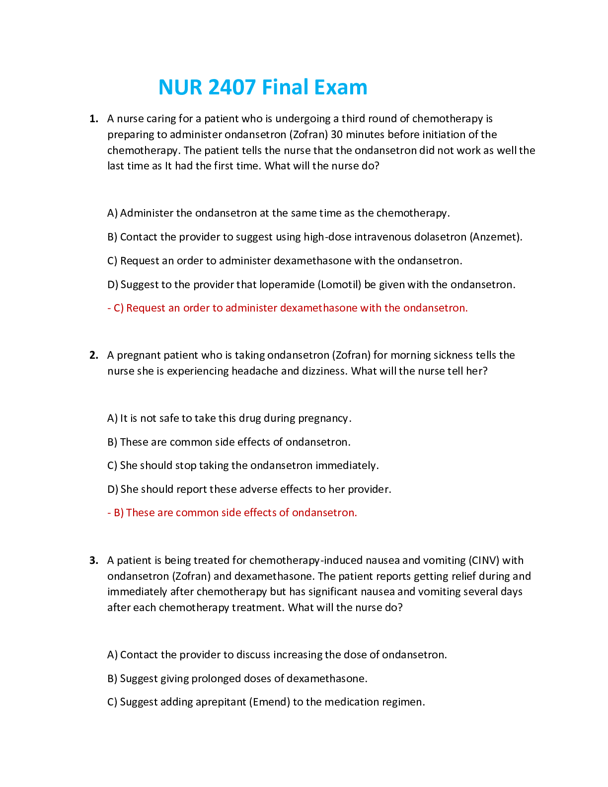 Preview image for NUR 2407 / NUR2407: Pharmacology Final Exam (Latest 2021/2022) Rasmussen